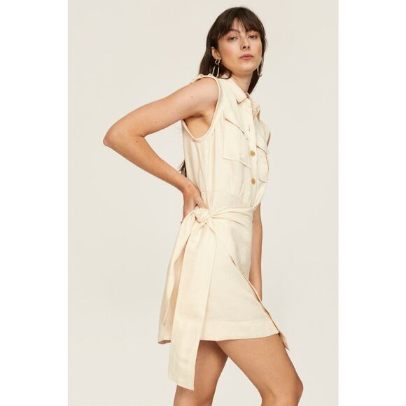 DEREK LAM 10 CROSBY x RTR Off White Linen Blend Crisp Apron Dress Size 44 - Picture 4 of 12